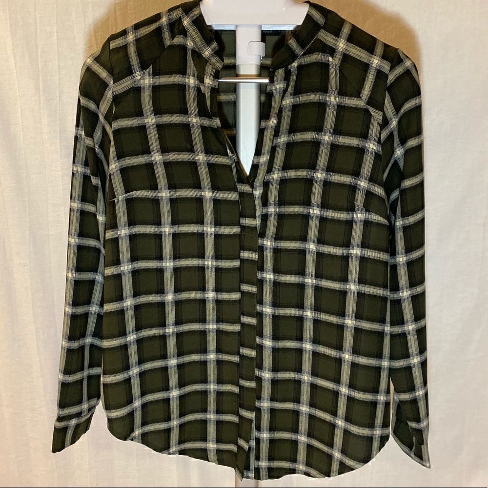 Olive Green Plaid Blouse.  